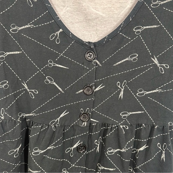 Modcloth Women's Size Small Dark Grey Scissors Graphic Print V Neck Mini Dress - Picture 3 of 6